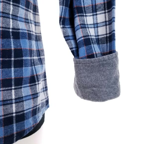 Eddie Bauer Mens M FLANNEL Shirt Camisa Blue Plaid Fleece - Picture 6 of 8